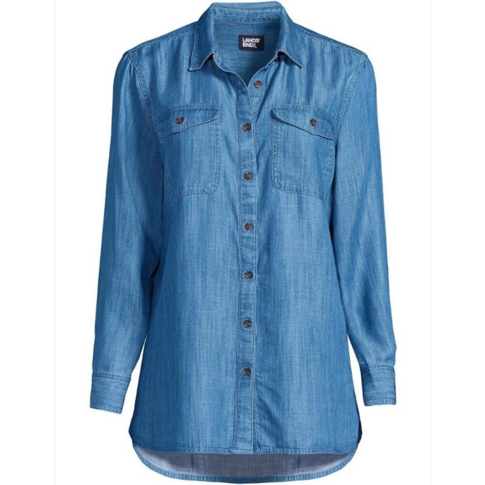 Lands End Tencel Soft Indigo Button front Shirt Womens Sz 2X New!